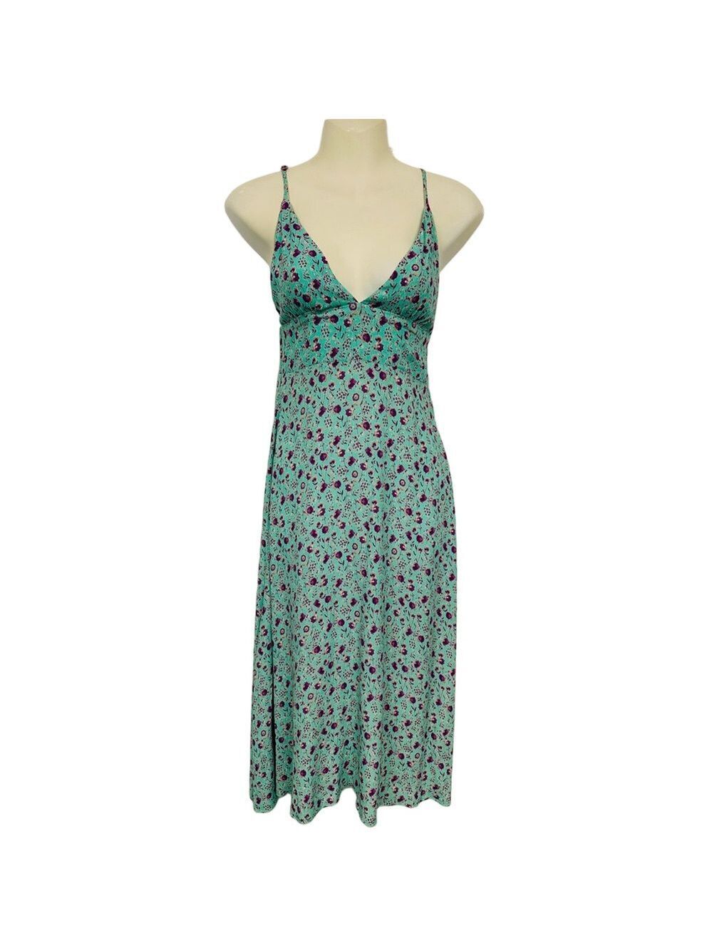 Green purple floral midi slip dress Small Summer Flowy Ditzy Brunch Shower